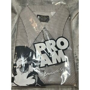 Vintage Pro-Am Leonardo Strassi Ban-Lon Shirt XL Brown Check Deadstock 70s Disco